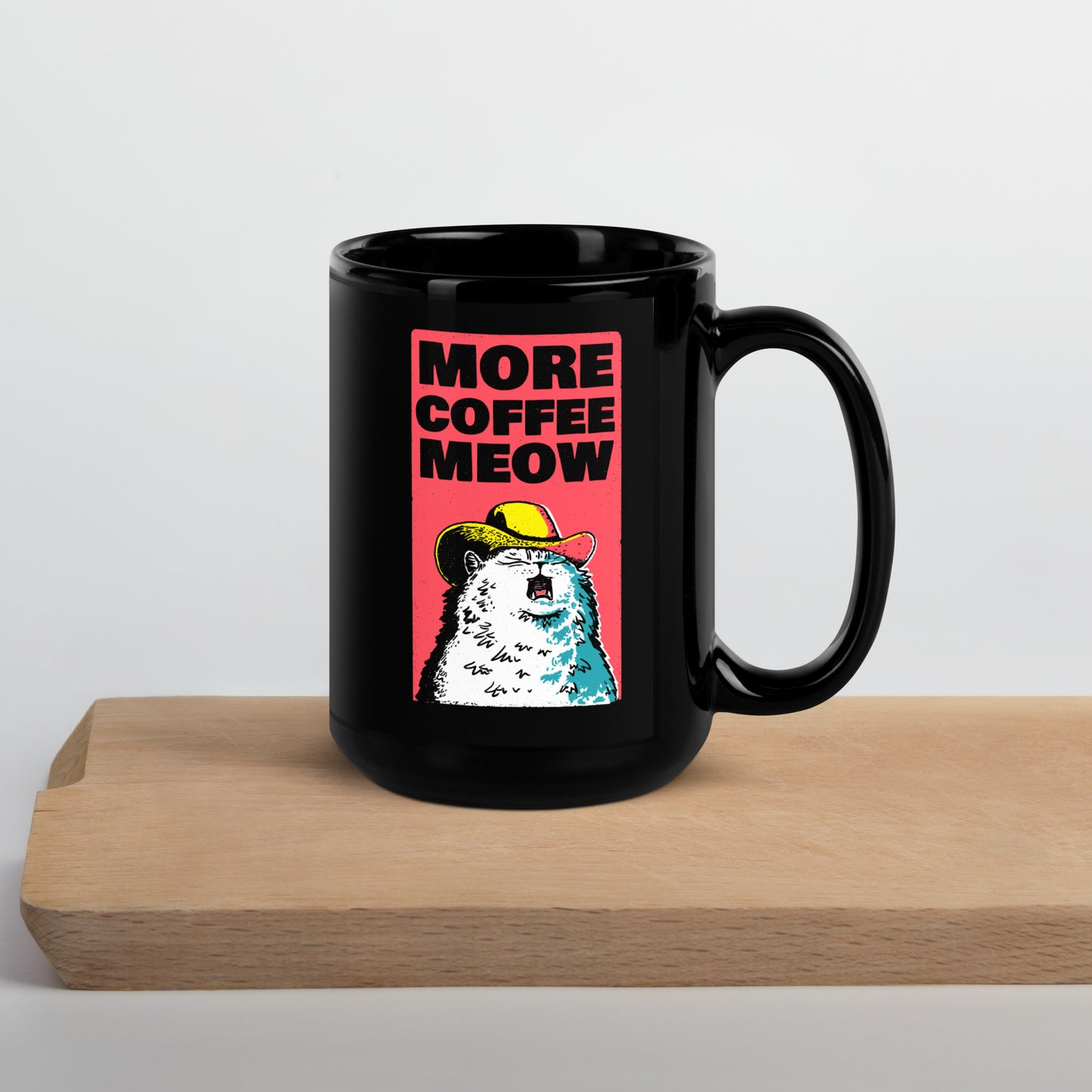 More Coffee Meow - Funny Cat Black Glossy Mug - 15 oz