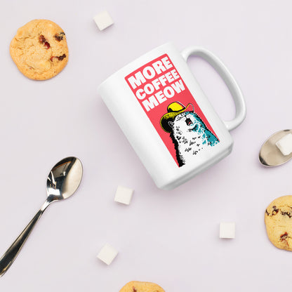 More Coffee Meow - Funny Cat White Glossy Mug - 15oz