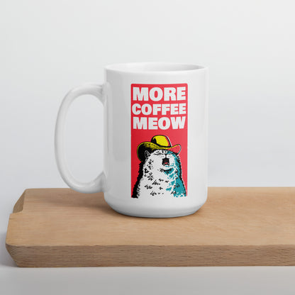 More Coffee Meow - Funny Cat White Glossy Mug - 15oz