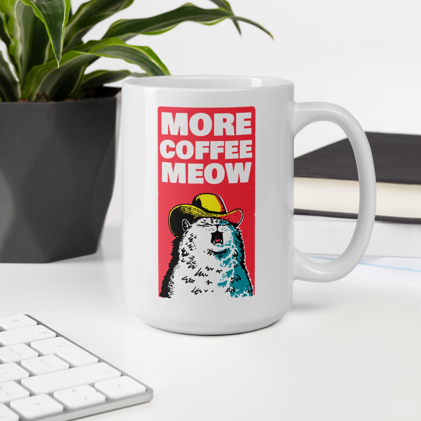 More Coffee Meow - Funny Cat White Glossy Mug - 15oz